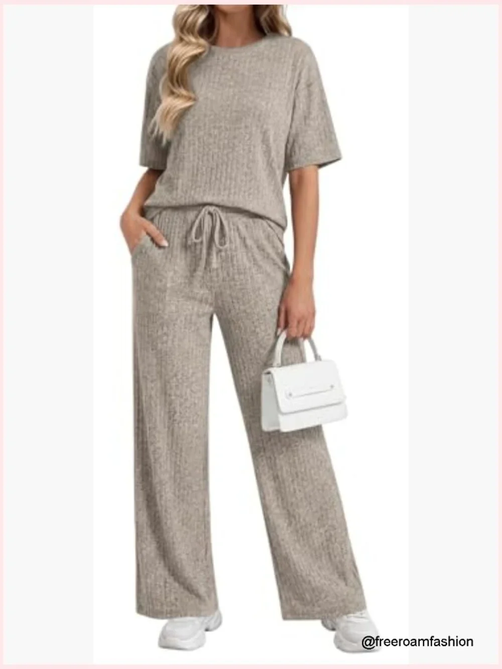 Womens 2 Piece Lounge Set Short Sleeve Ribbed Knit Pajamas with Pockets